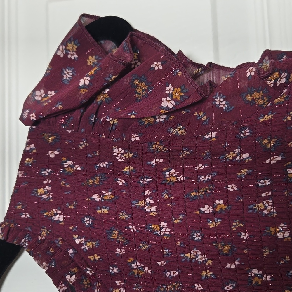 Zunie Smocked Floral Midi Dress | Juniors 14 - Fits Women’s XS–S | Wine Berry - Picture 13 of 17